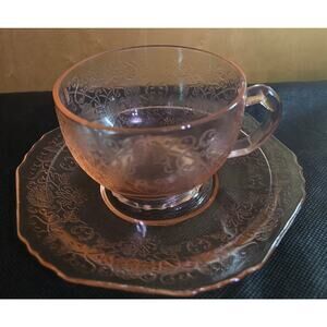 Vintage Pink Glass Cup and Saucer
